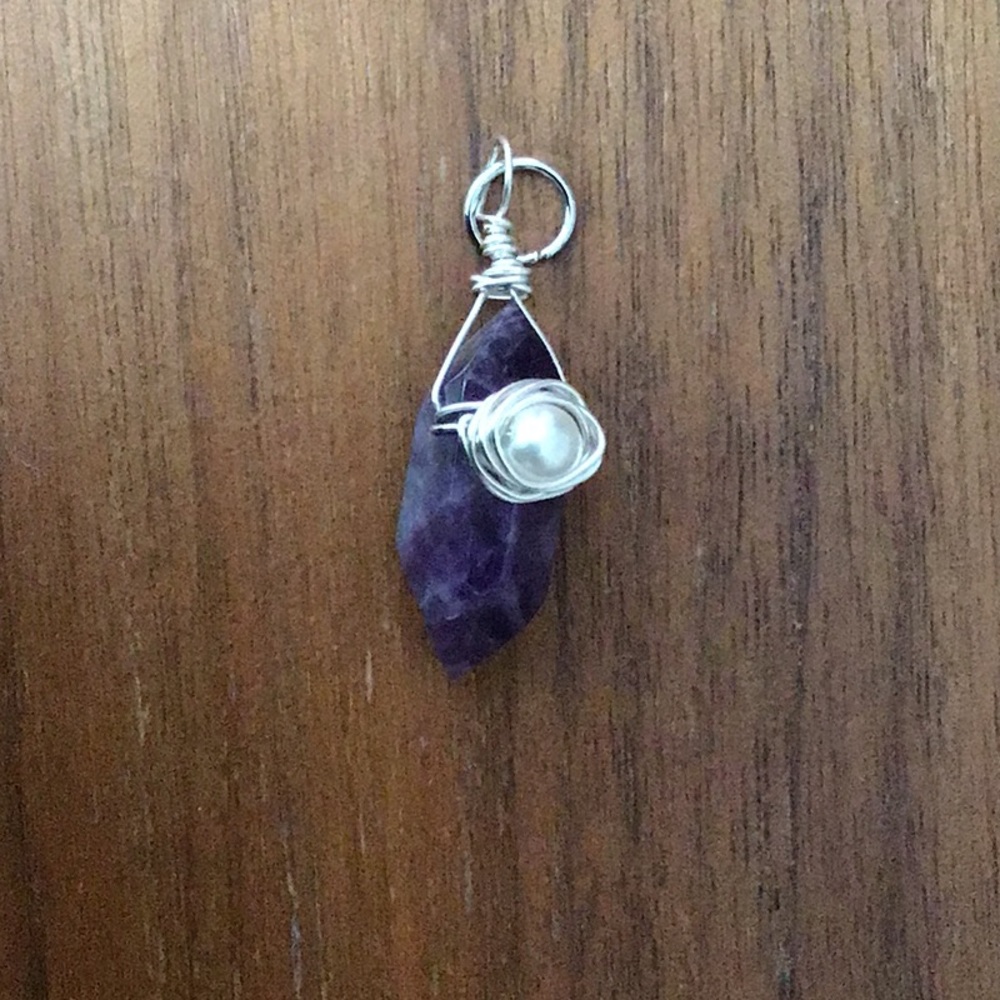 Amethyst and Silver Wire-Wrapped Pendant